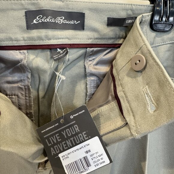NWT Eddie Bauer Curvy StayShape Pants Stone 18W Mid-Rise Classic Workwear - Picture 4 of 7